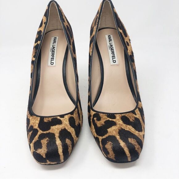 KARL LAGERFELD | Clari5 Leopard Animal Print Block Heel Pumps Women’s Size 8 - Picture 2 of 10
